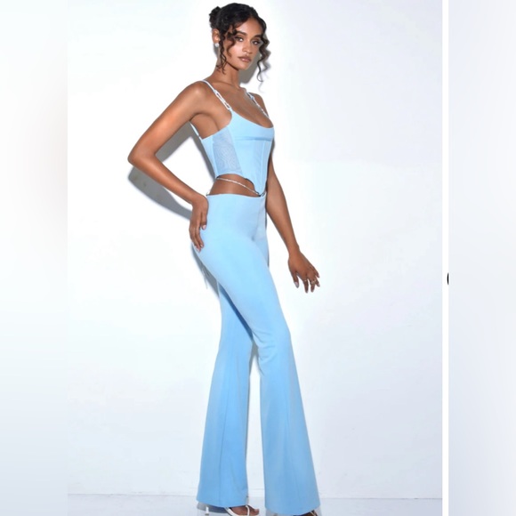 Miss Circle Baby Blue Crystal Strap Corset Top and Flare Pants size XXS (both) - Picture 3 of 9